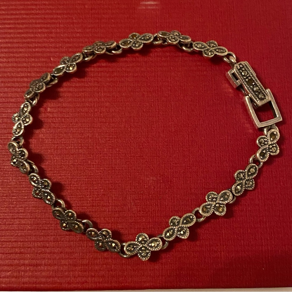 MT BRACELET 925 STERLING SILVER MARCASITE LINKS 9.2g 7.5” SIGNED